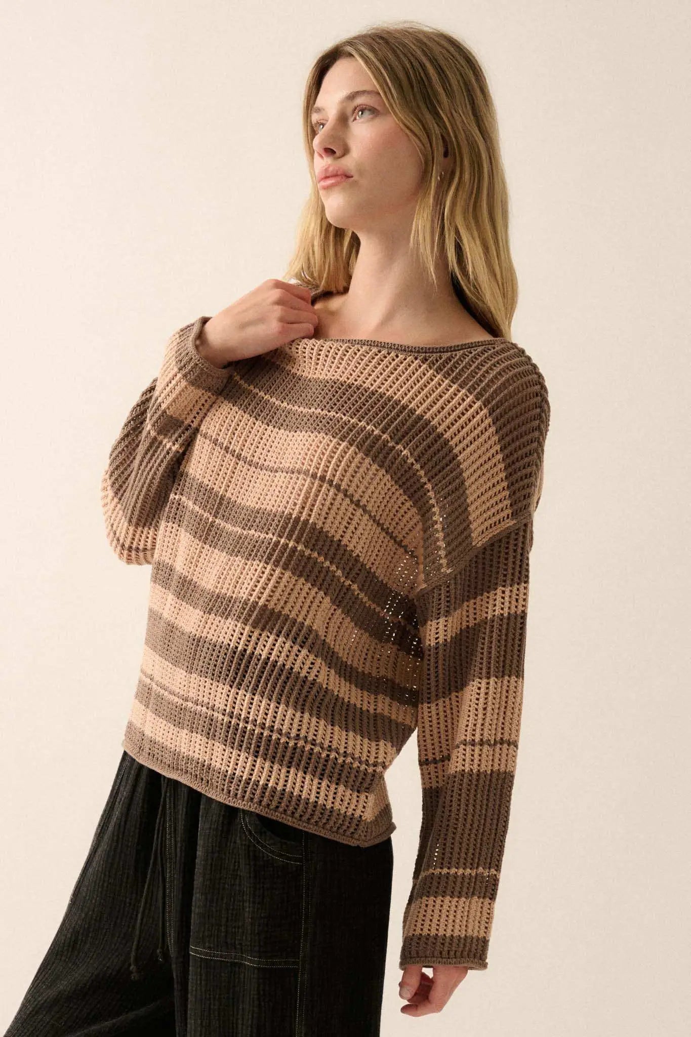 Knitty Gritty Striped Crochet Knit Sweater