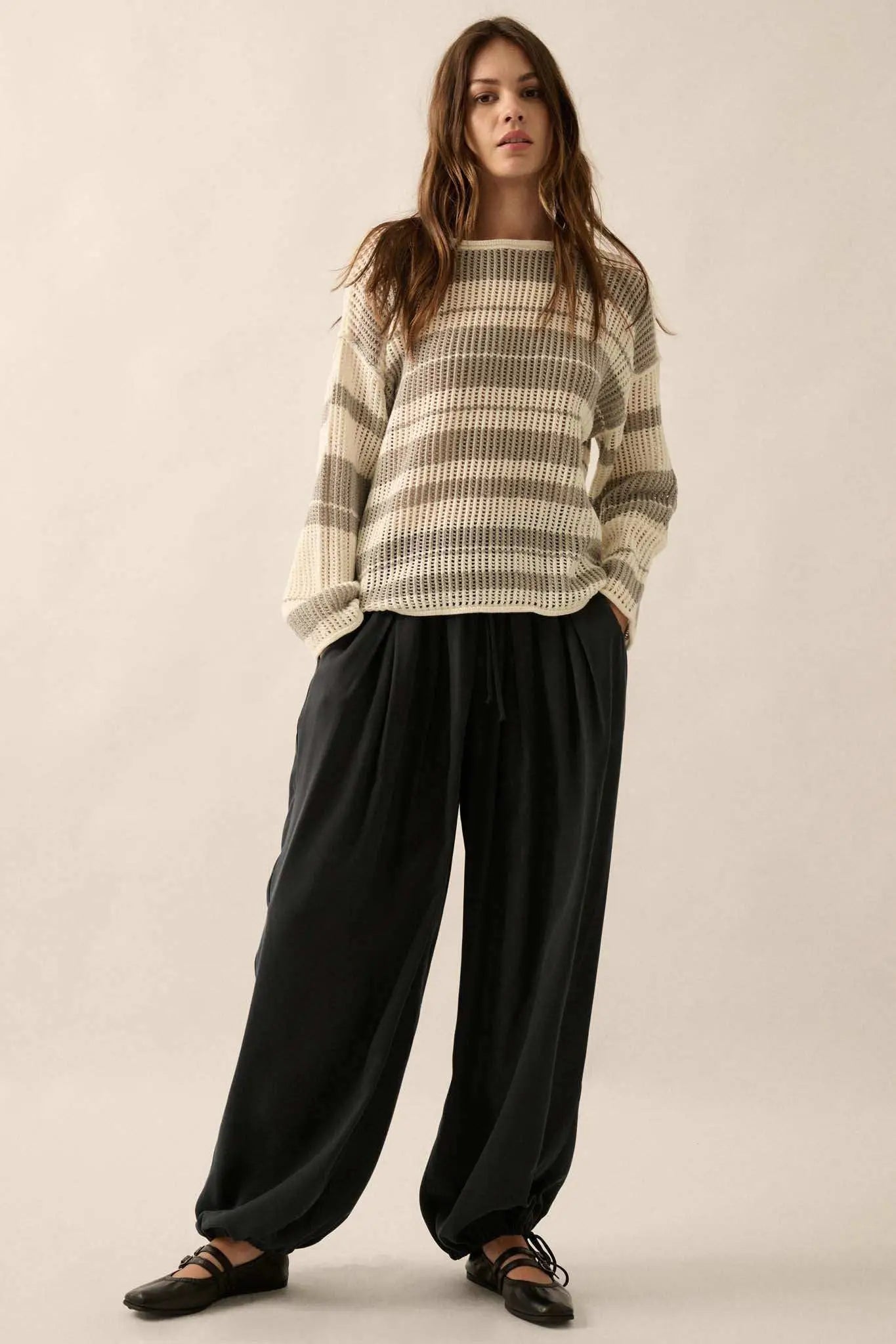 Knitty Gritty Striped Crochet Knit Sweater