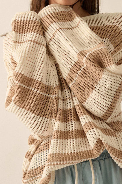 Knitty Gritty Striped Crochet Knit Sweater