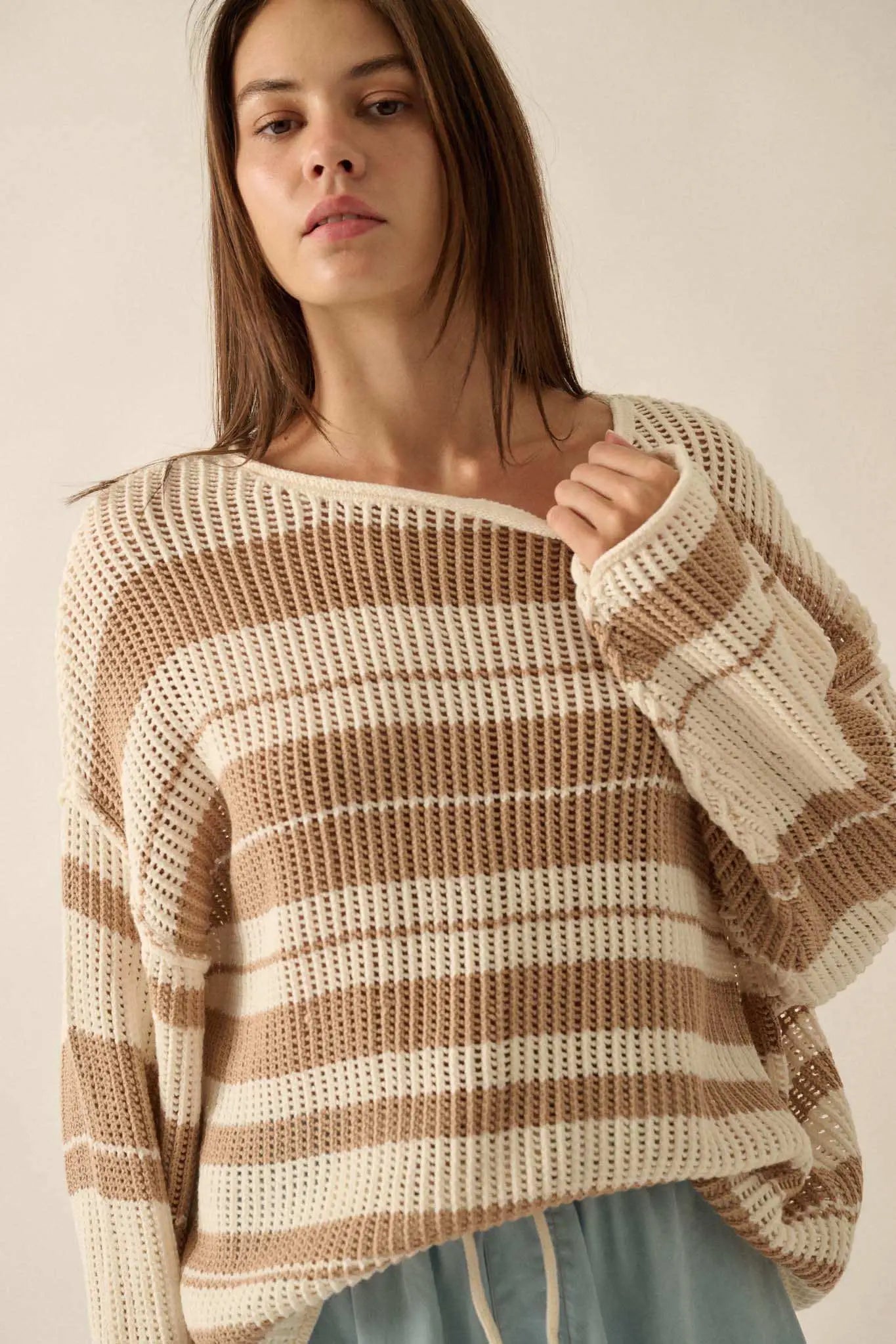 Knitty Gritty Striped Crochet Knit Sweater