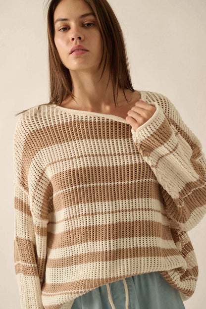 Knitty Gritty Striped Crochet Knit Sweater