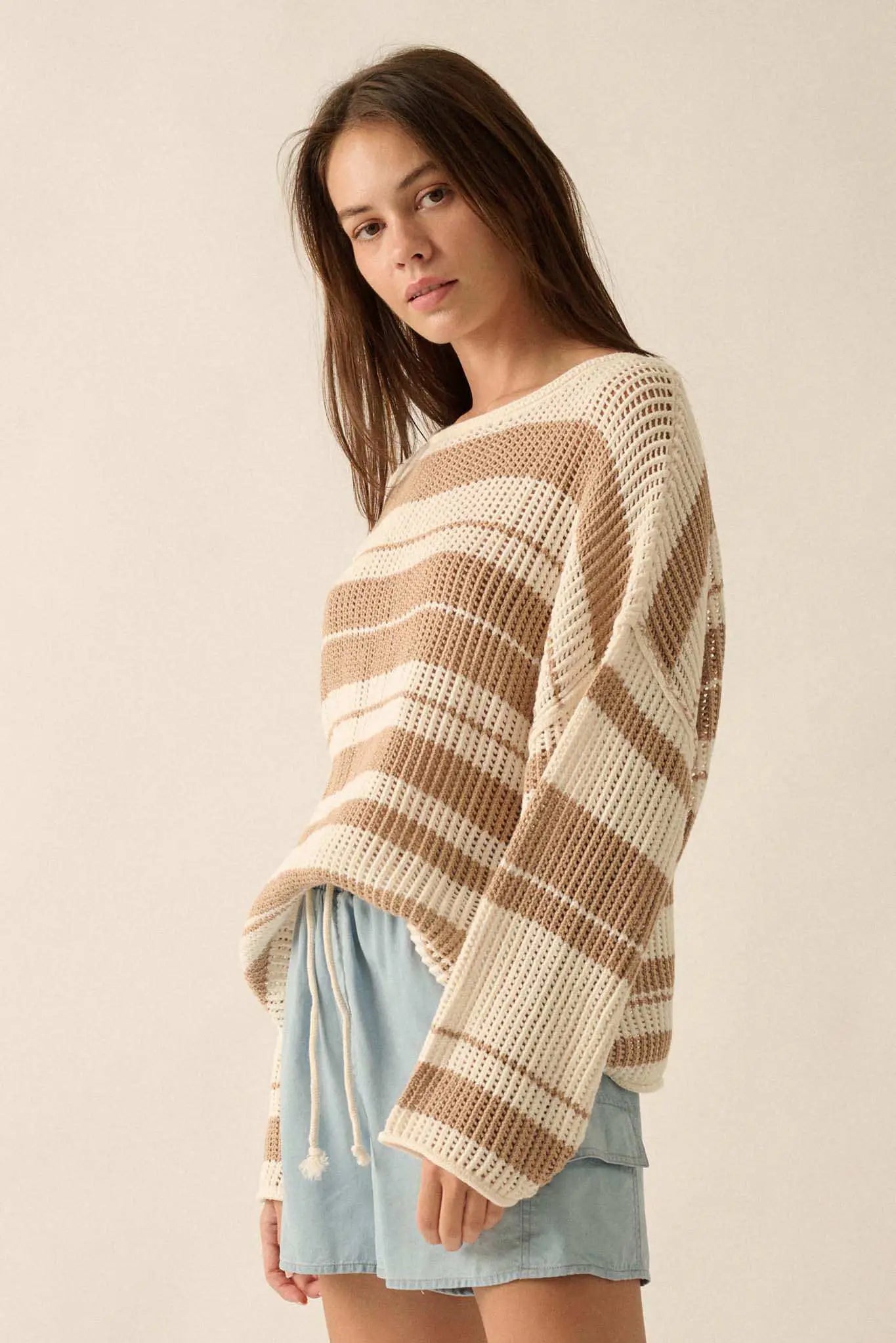Knitty Gritty Striped Crochet Knit Sweater