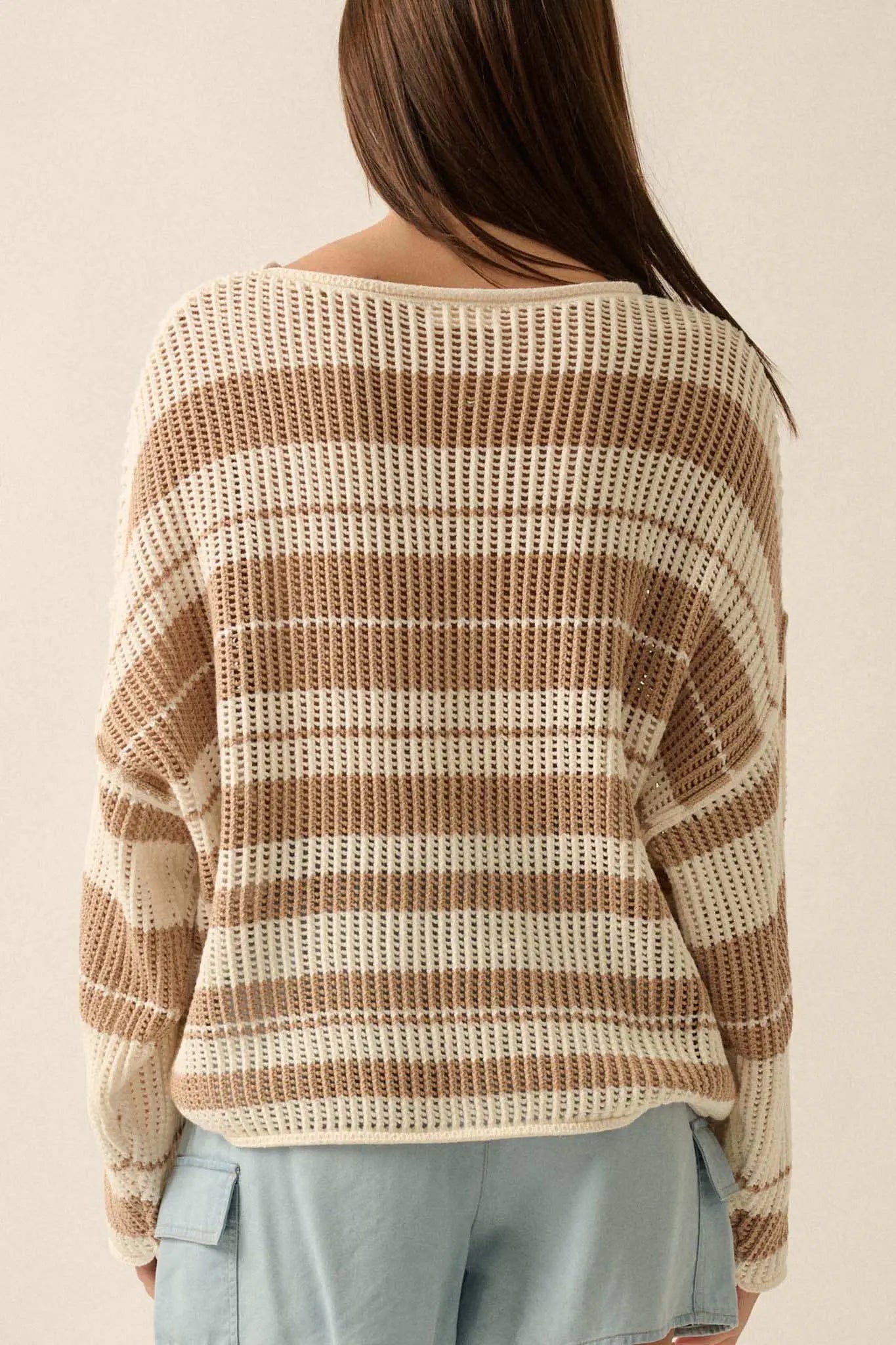 Knitty Gritty Striped Crochet Knit Sweater