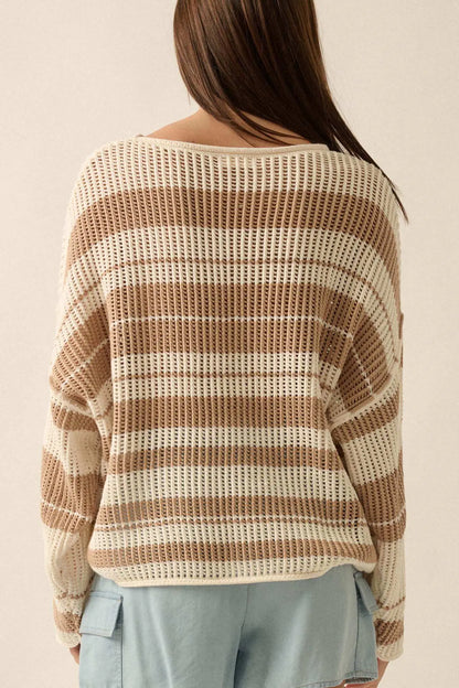Knitty Gritty Striped Crochet Knit Sweater