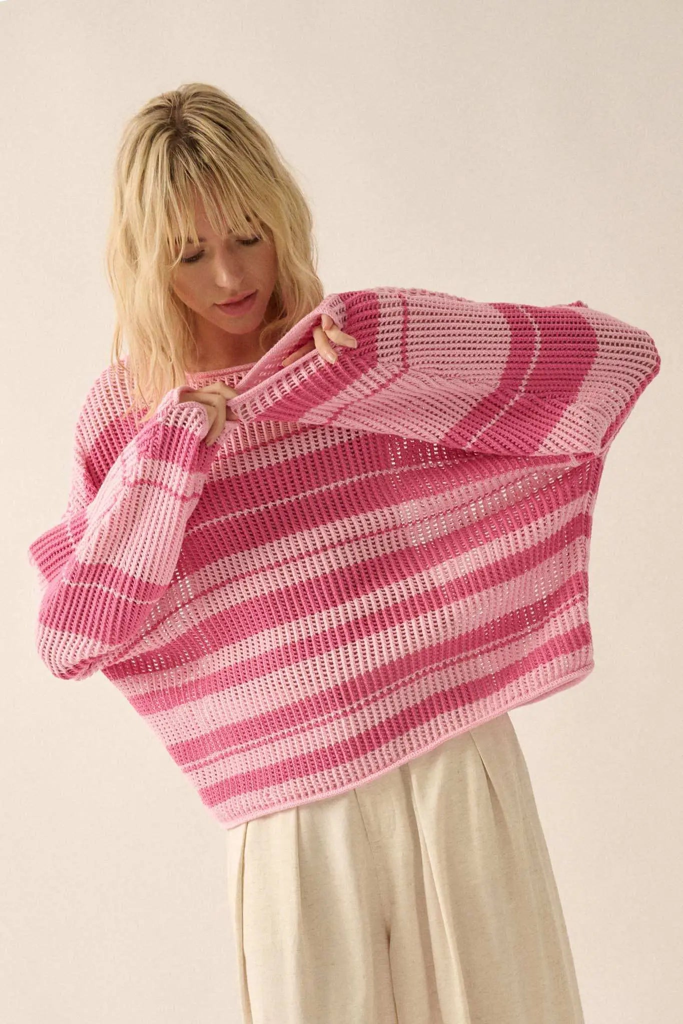 Knitty Gritty Striped Crochet Knit Sweater
