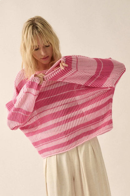 Knitty Gritty Striped Crochet Knit Sweater