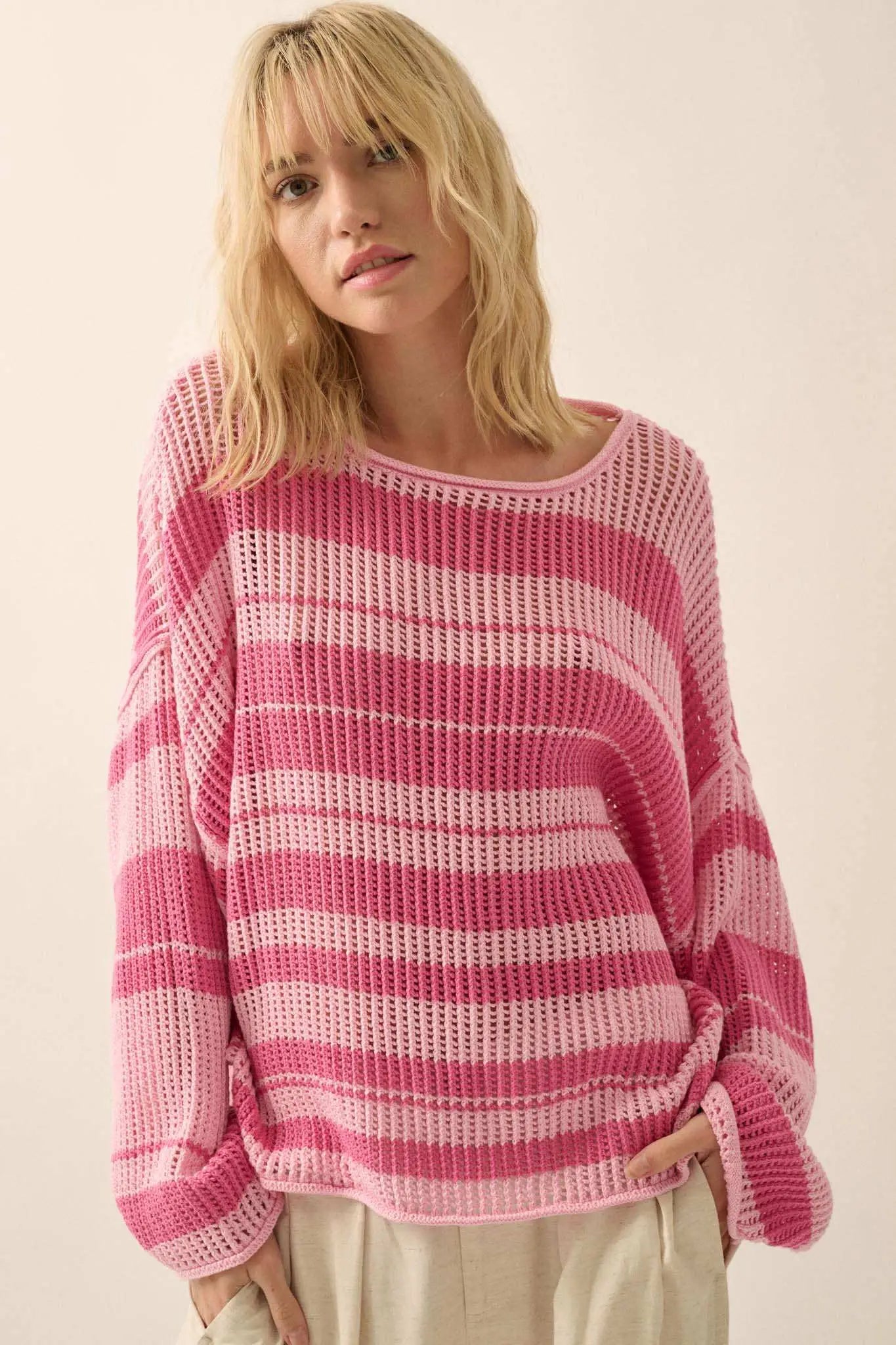 Knitty Gritty Striped Crochet Knit Sweater
