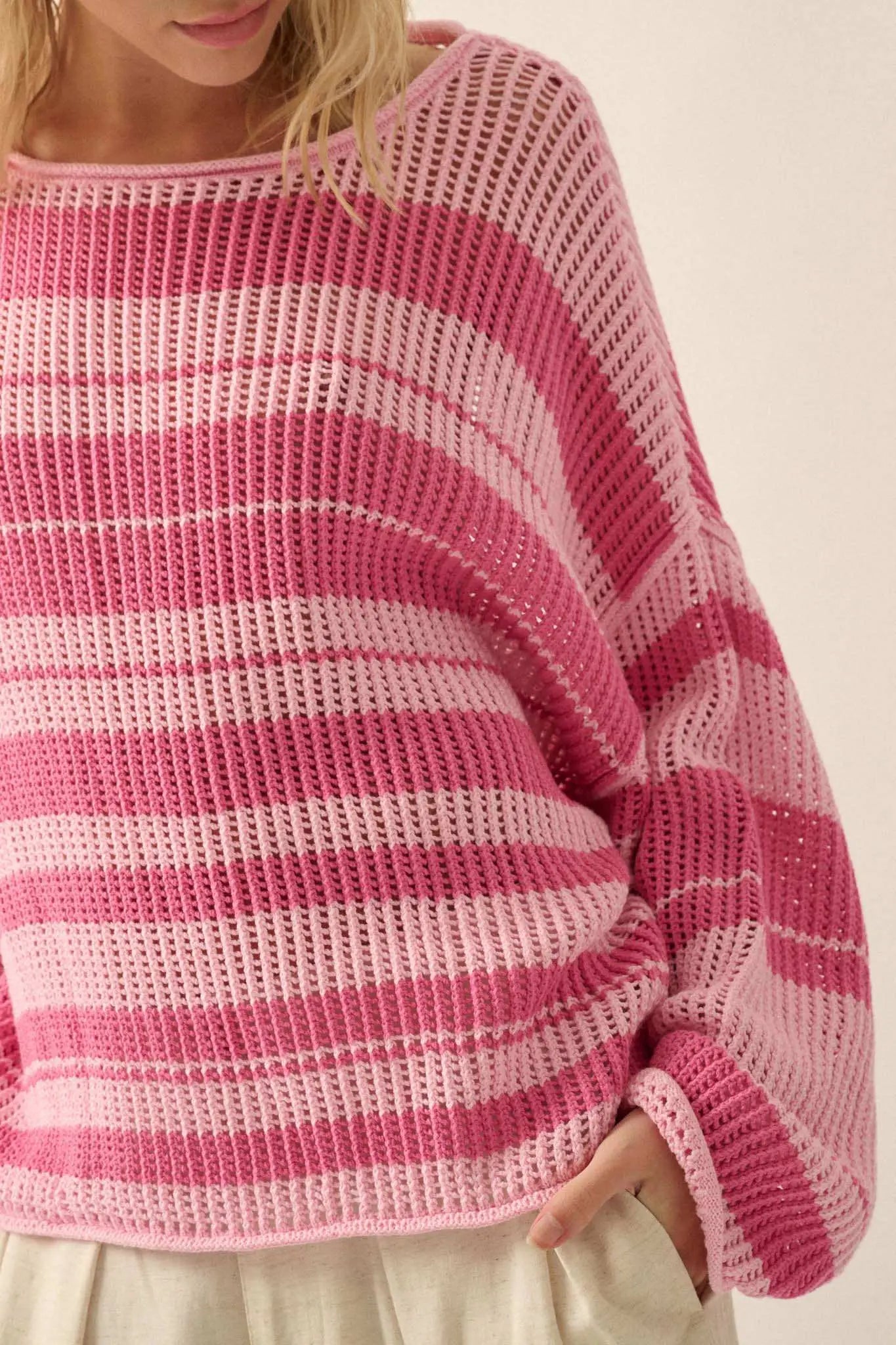Knitty Gritty Striped Crochet Knit Sweater