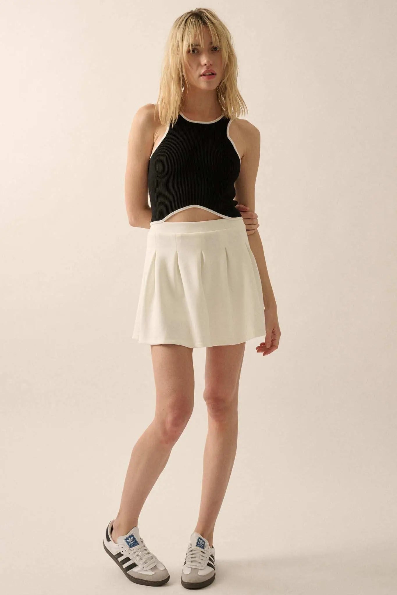 Shaper Fit Cropped Rib-Knit Curved Hem Tank Top