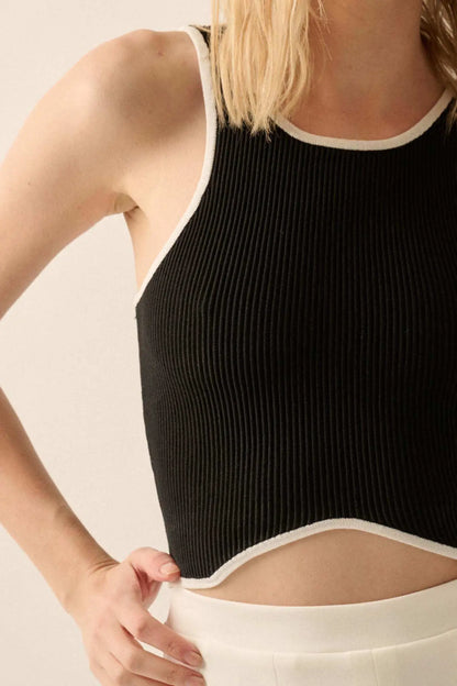 Shaper Fit Cropped Rib-Knit Curved Hem Tank Top