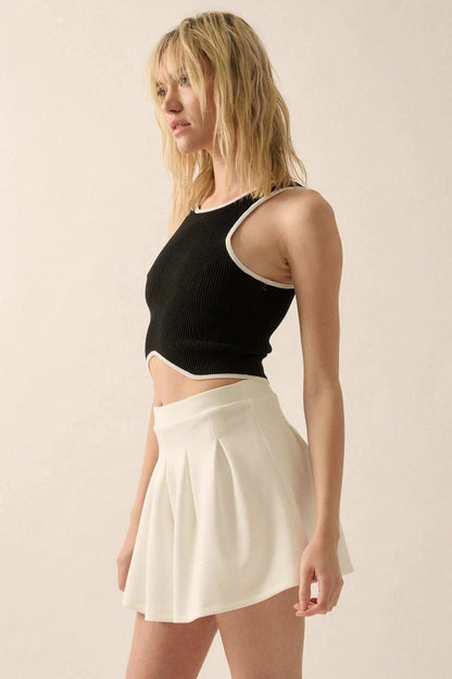 Shaper Fit Cropped Rib-Knit Curved Hem Tank Top