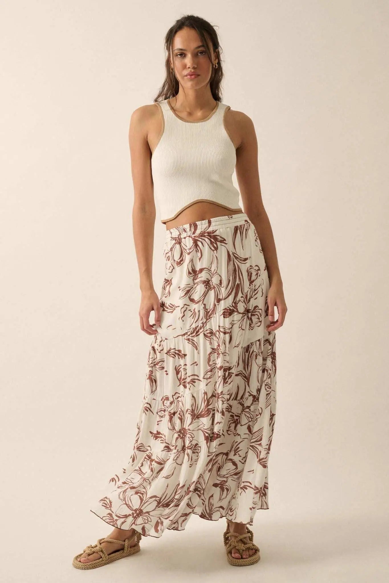 Shaper Fit Cropped Rib-Knit Curved Hem Tank Top