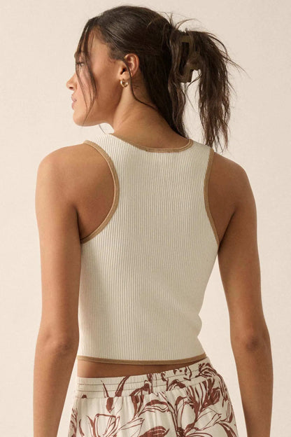 Shaper Fit Cropped Rib-Knit Curved Hem Tank Top
