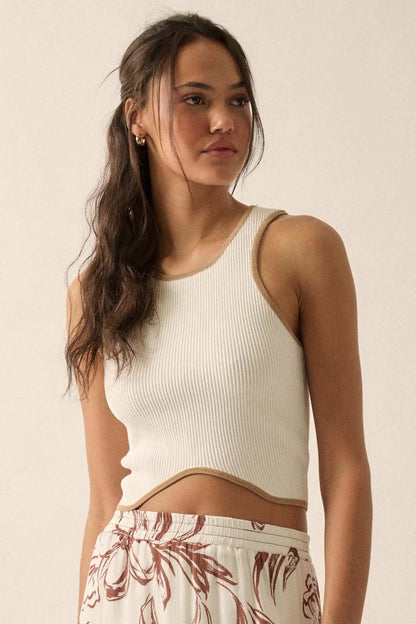Shaper Fit Cropped Rib-Knit Curved Hem Tank Top