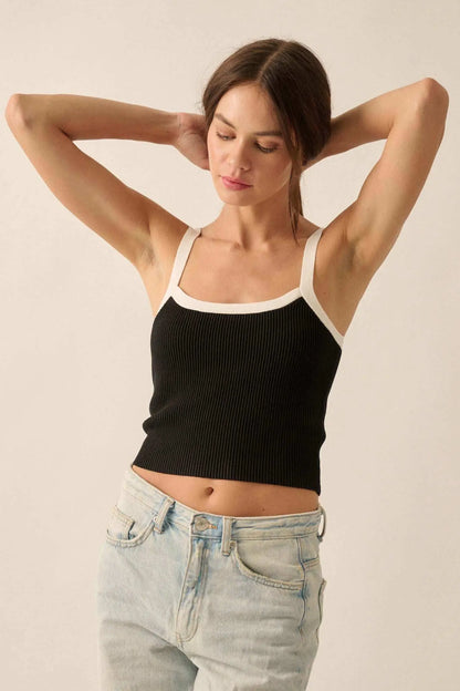 Shaper Fit Cropped Rib-Knit Contrast Cami Top