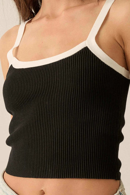 Shaper Fit Cropped Rib-Knit Contrast Cami Top