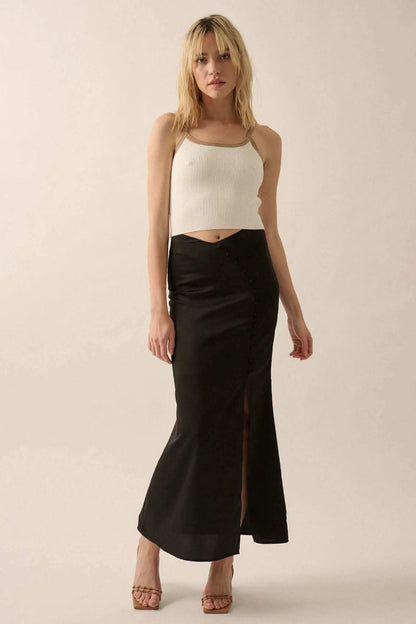 Shaper Fit Cropped Rib-Knit Contrast Cami Top