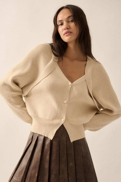Shrug It Off Layered-Look Rib-Knit Cardigan Sweater