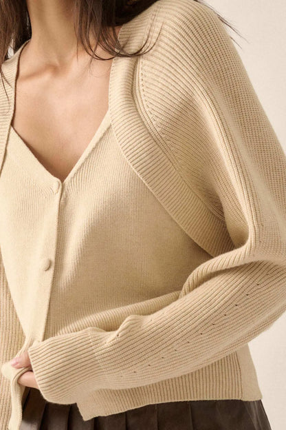 Shrug It Off Layered-Look Rib-Knit Cardigan Sweater