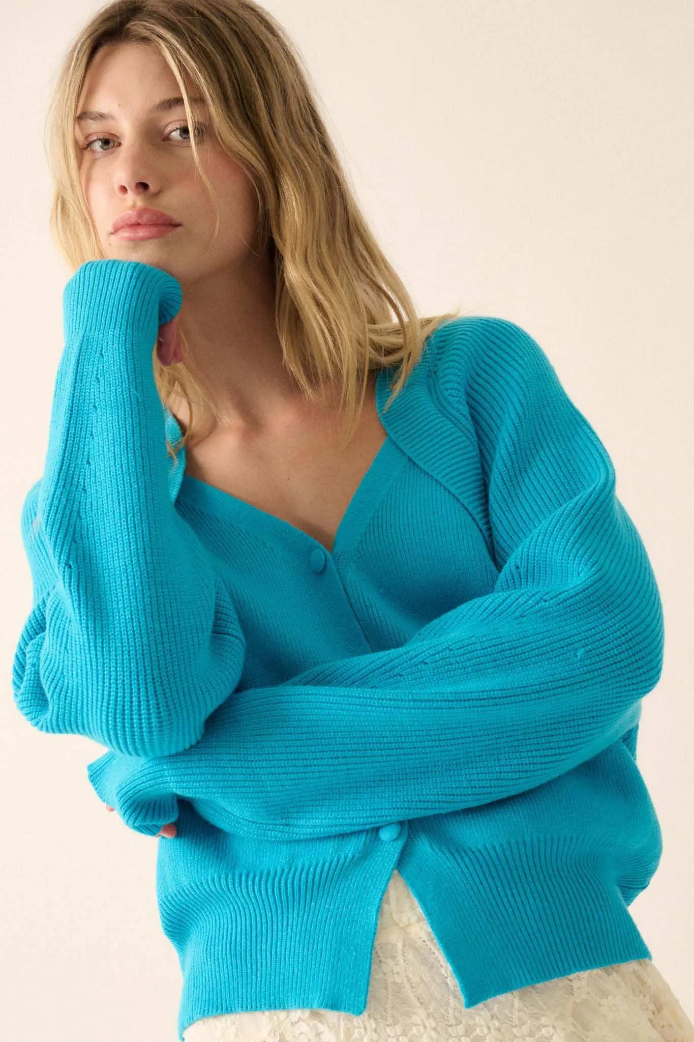 Shrug It Off Layered-Look Rib-Knit Cardigan Sweater