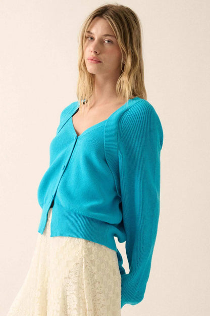 Shrug It Off Layered-Look Rib-Knit Cardigan Sweater