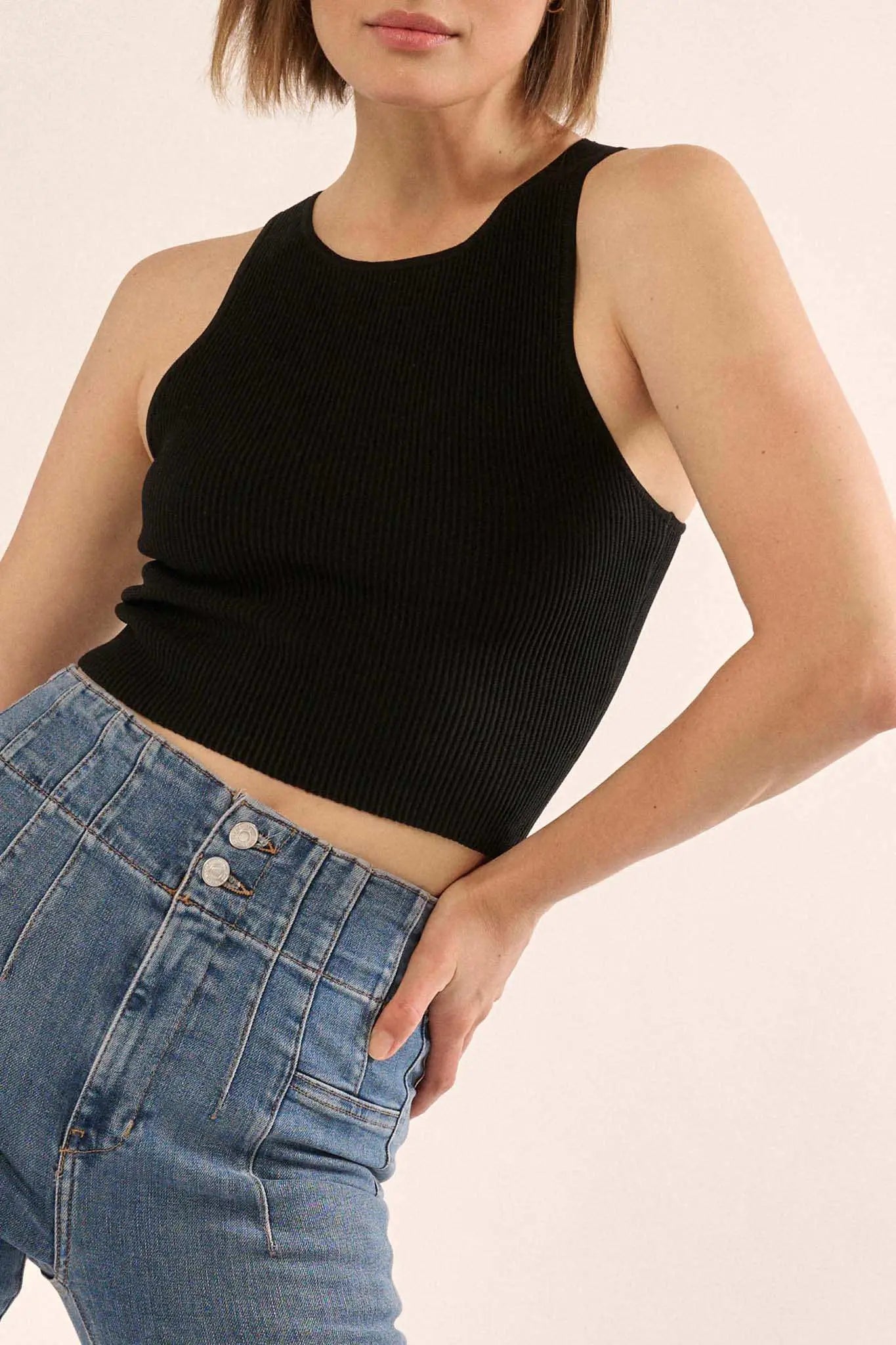 Shaper Fit Crewneck Rib-Knit Racerback Tank Top