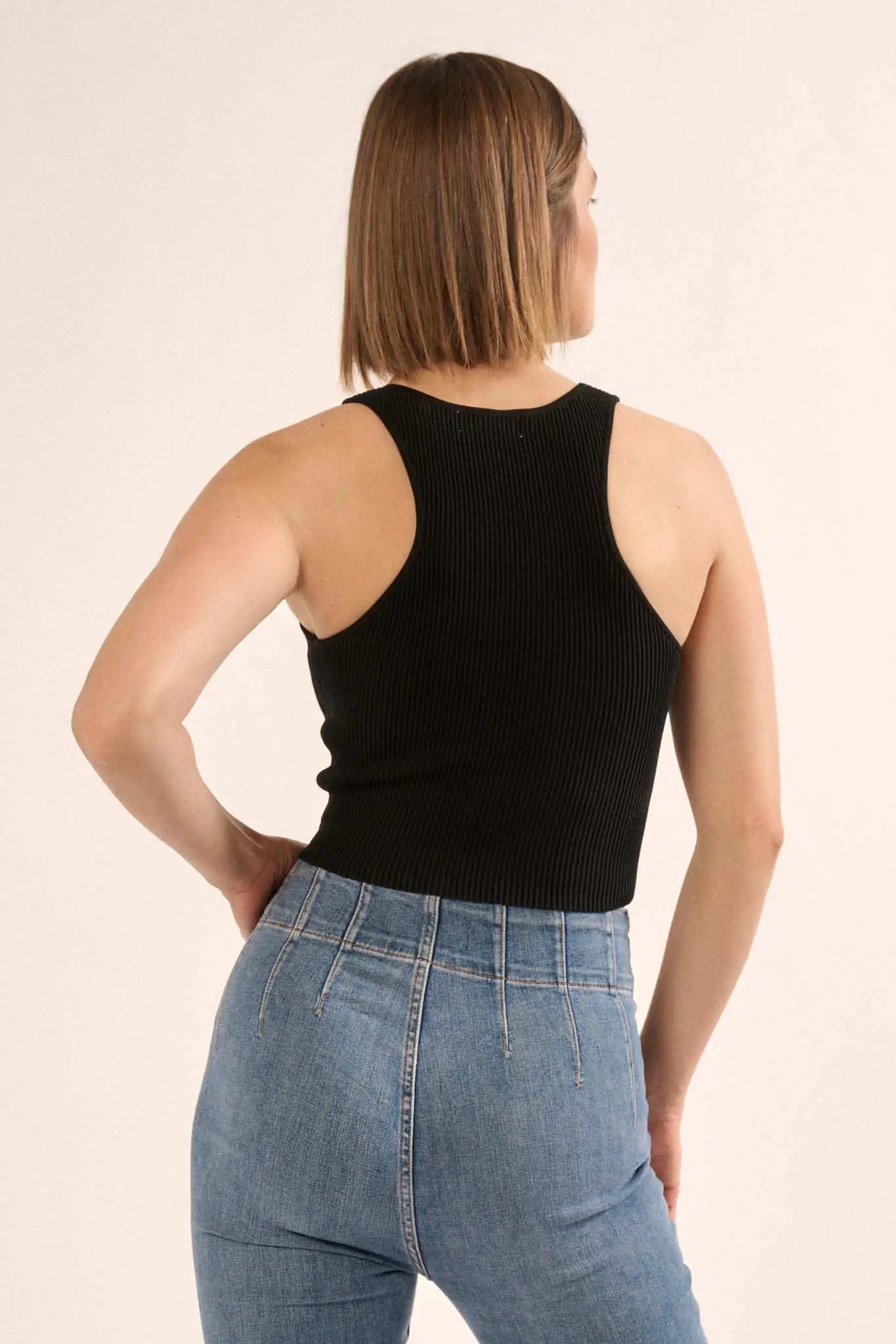 Shaper Fit Crewneck Rib-Knit Racerback Tank Top