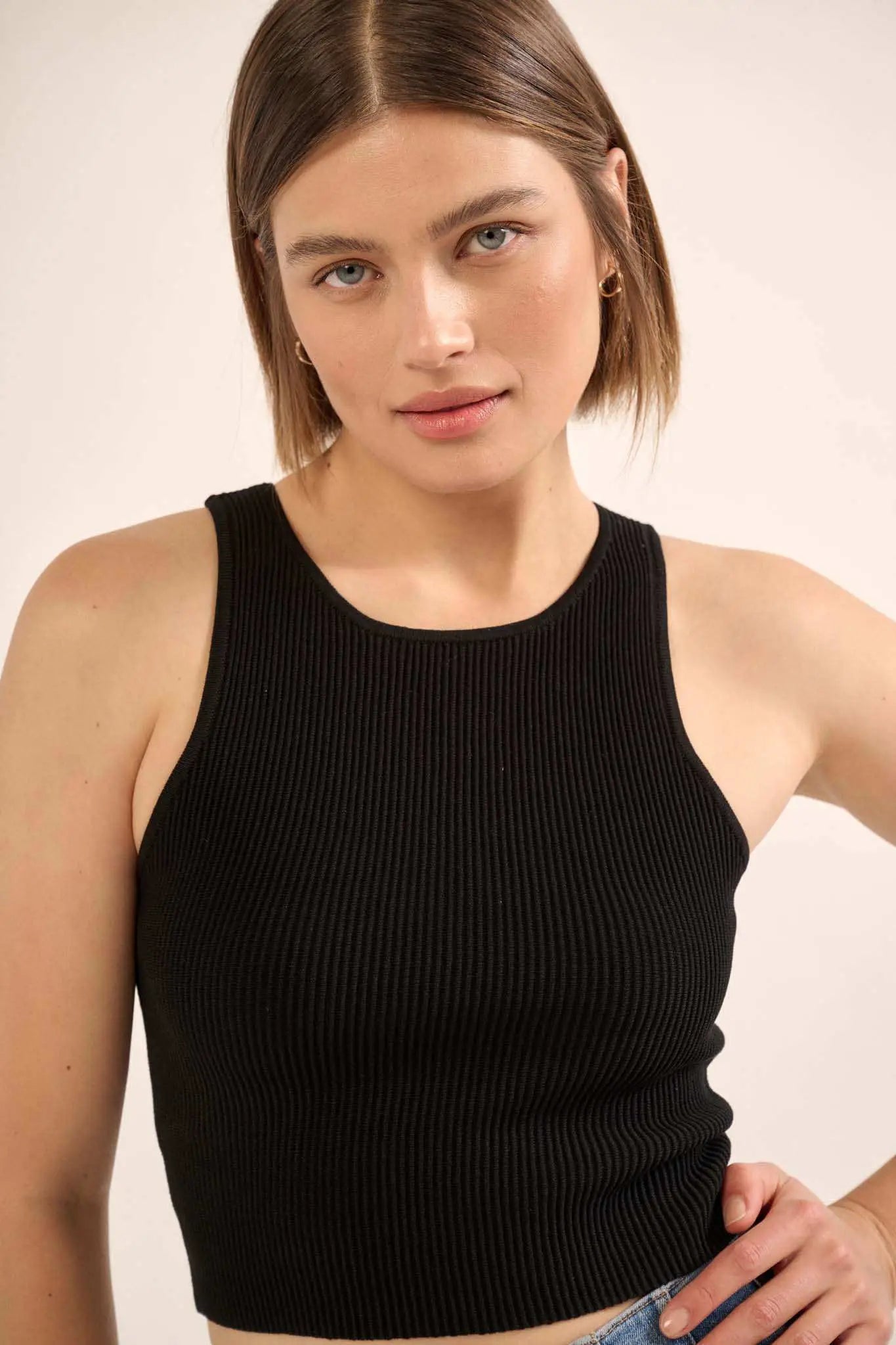 Shaper Fit Crewneck Rib-Knit Racerback Tank Top