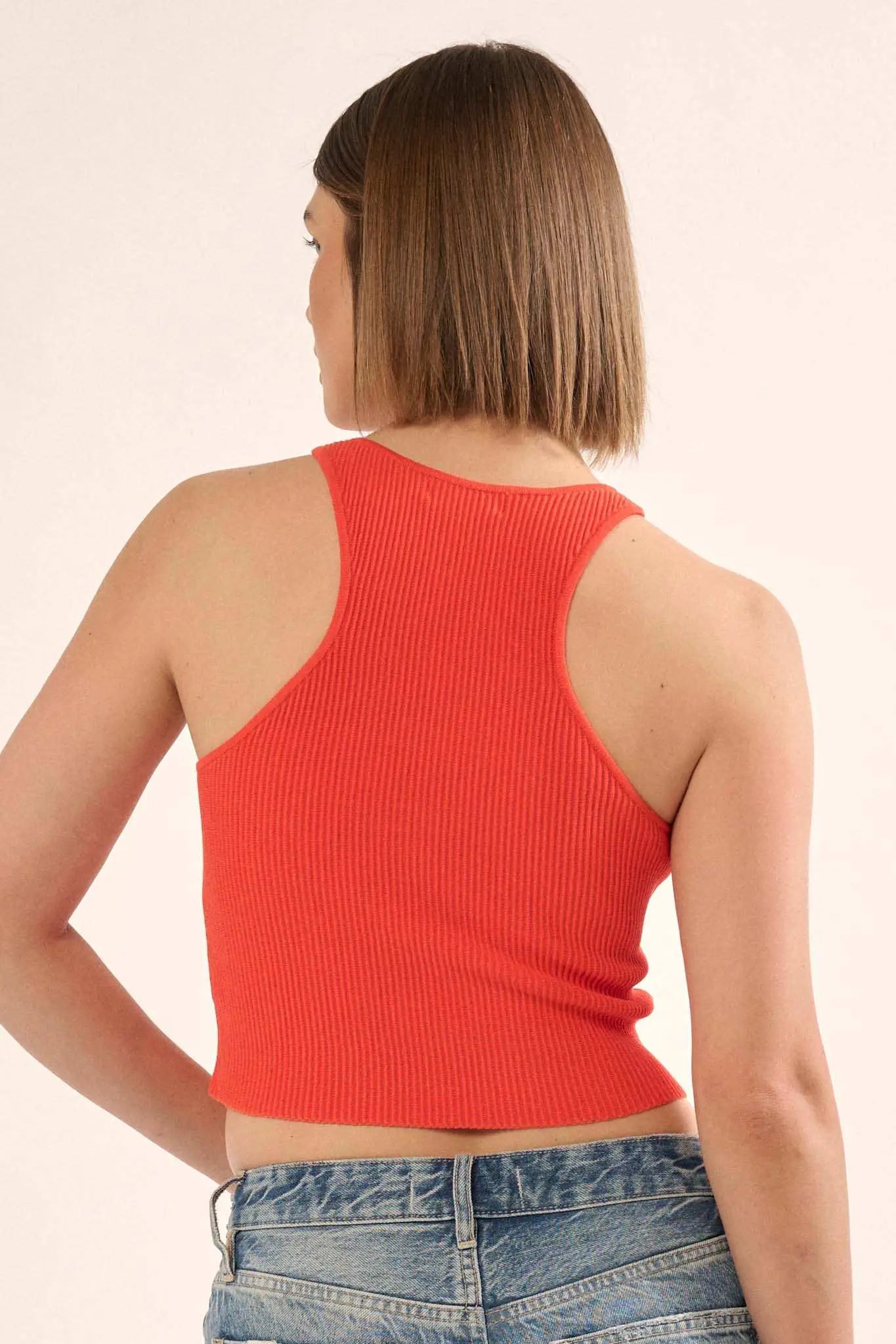 Shaper Fit Crewneck Rib-Knit Racerback Tank Top