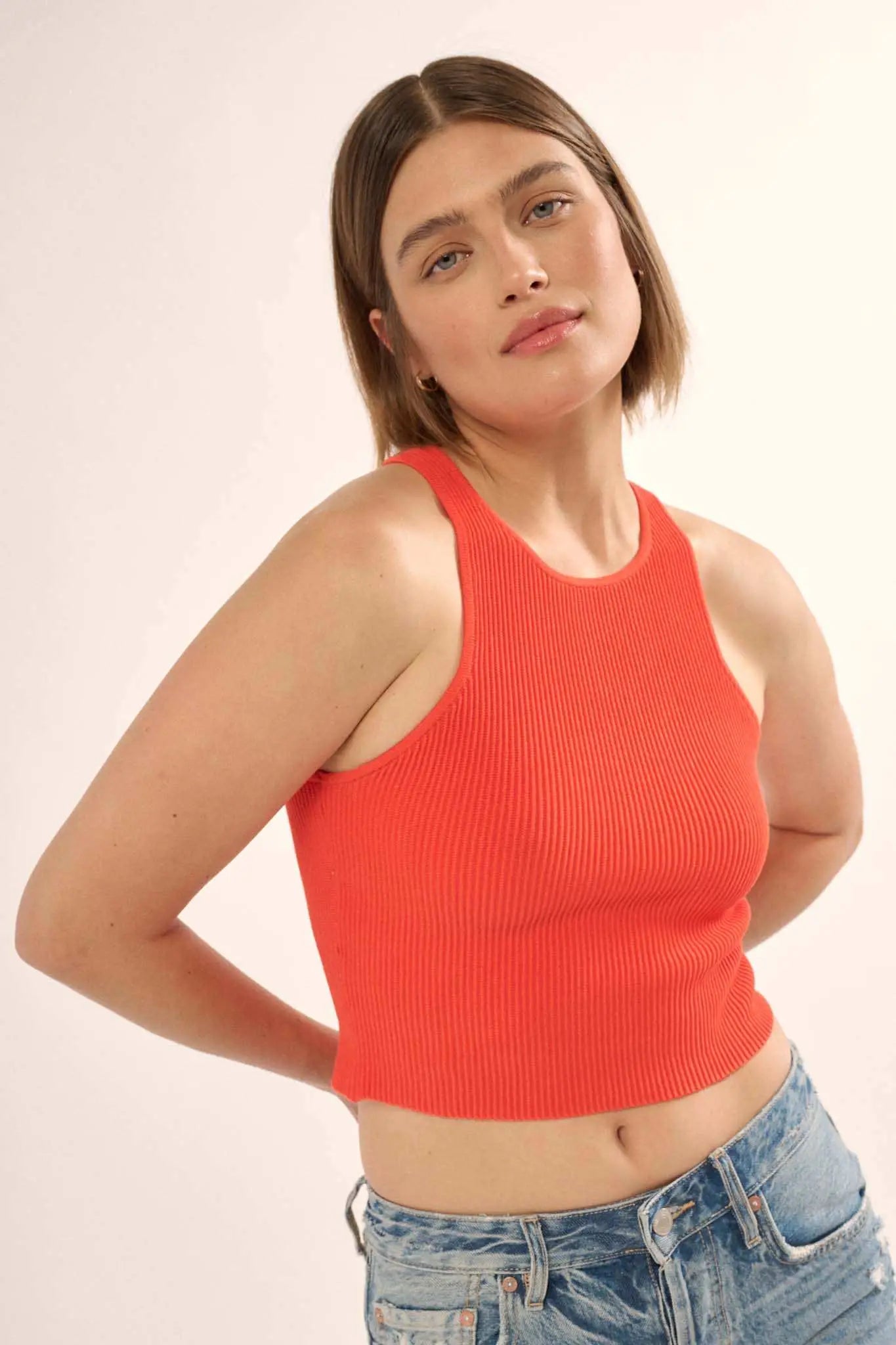 Shaper Fit Crewneck Rib-Knit Racerback Tank Top