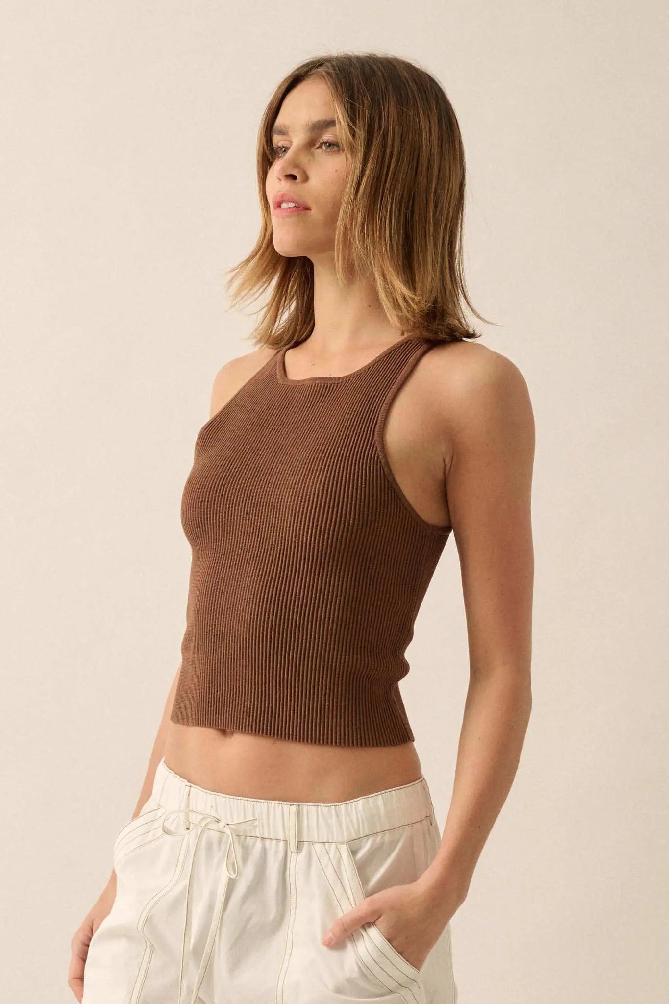 Shaper Fit Crewneck Rib-Knit Racerback Tank Top