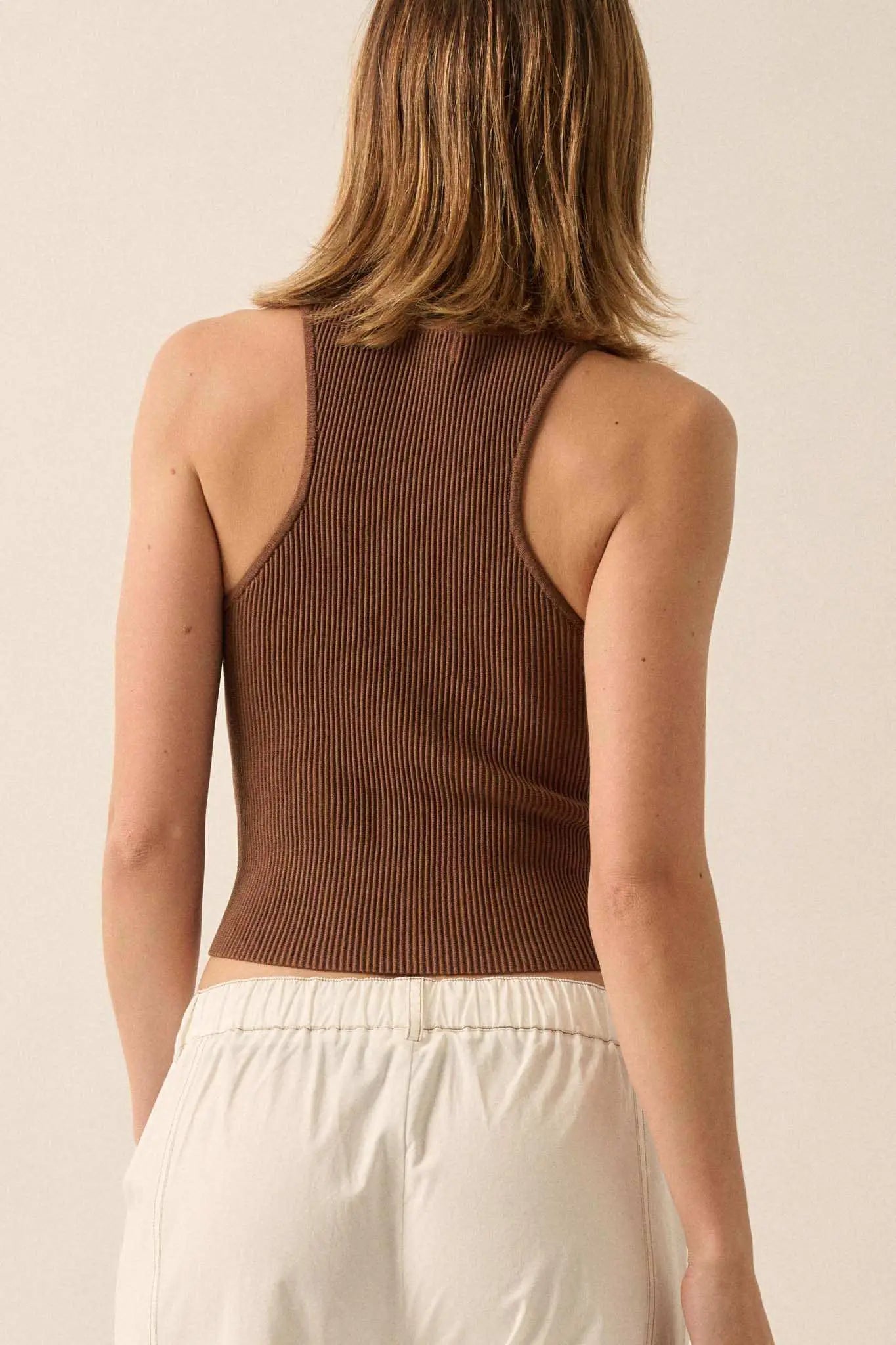 Shaper Fit Crewneck Rib-Knit Racerback Tank Top