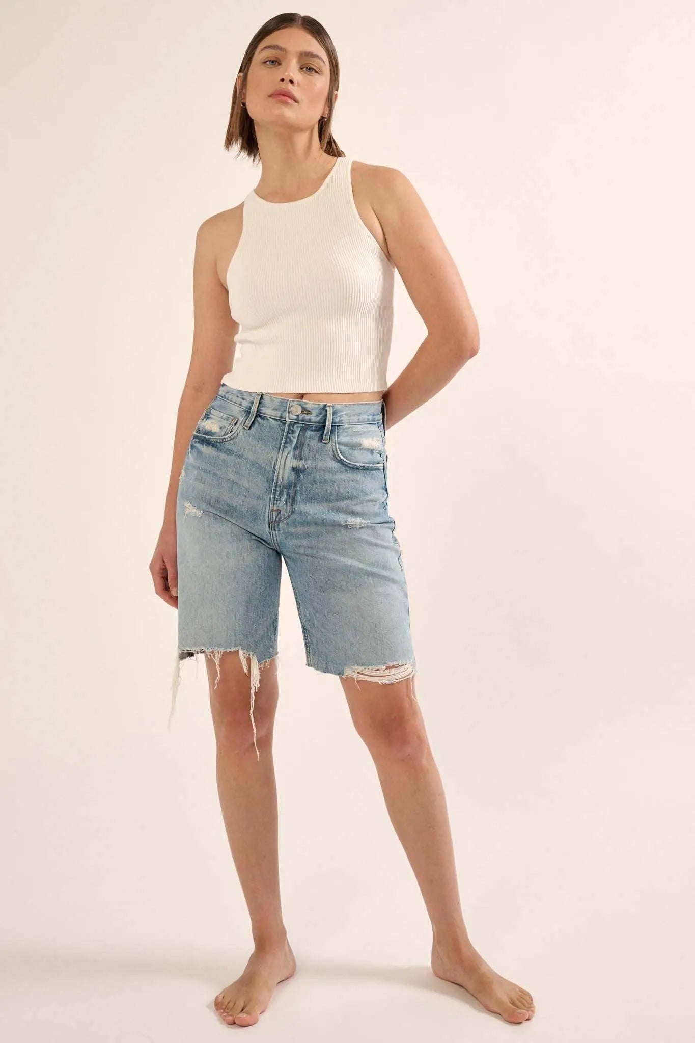 Shaper Fit Crewneck Rib-Knit Racerback Tank Top