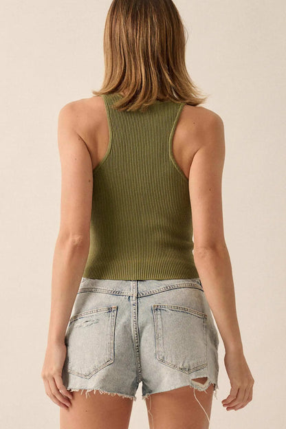 Shaper Fit Crewneck Rib-Knit Racerback Tank Top