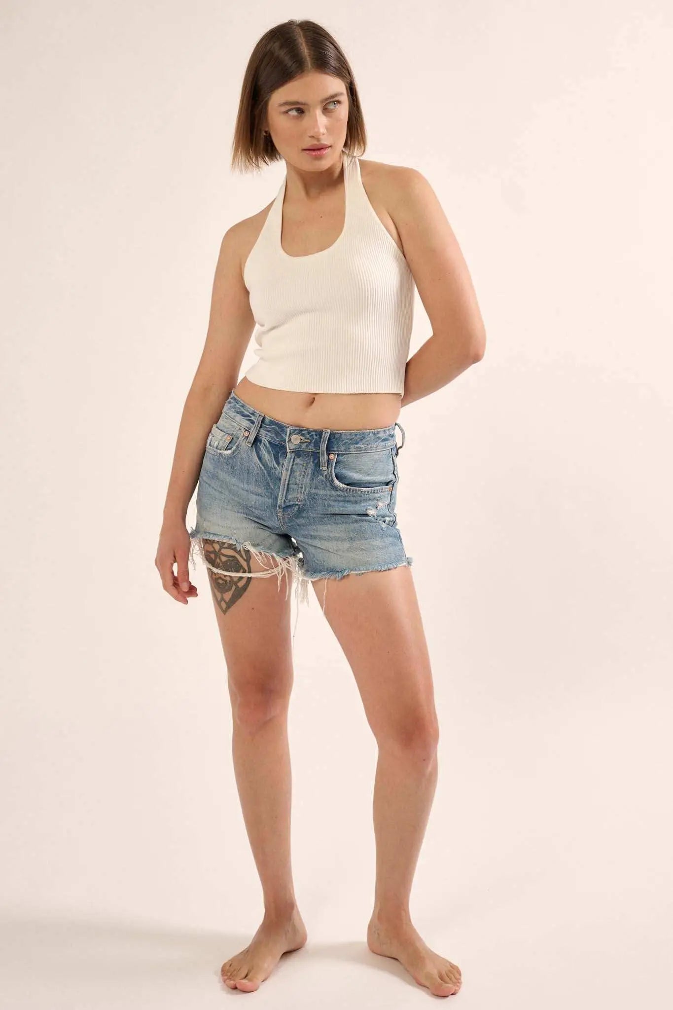 Shaper Fit Halter Rib-Knit Open-Back Tank Top