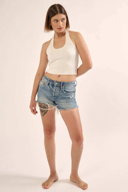 Shaper Fit Halter Rib-Knit Open-Back Tank Top