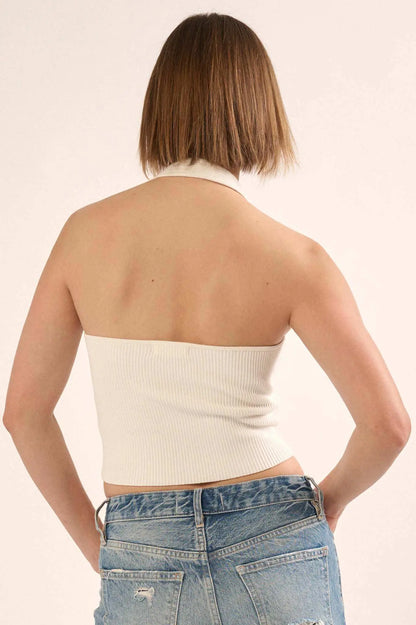 Shaper Fit Halter Rib-Knit Open-Back Tank Top