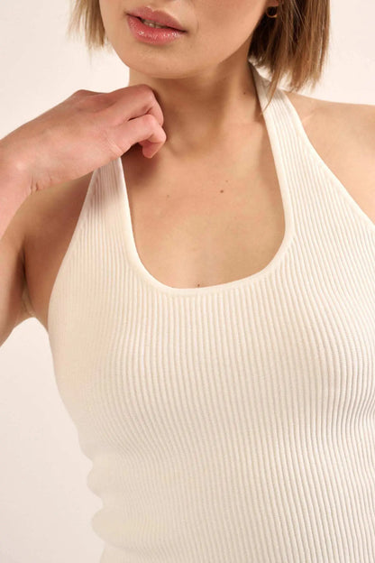 Shaper Fit Halter Rib-Knit Open-Back Tank Top