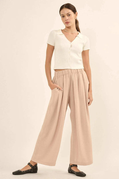 Shaper Fit Collared Rib-Knit Button-Front Top