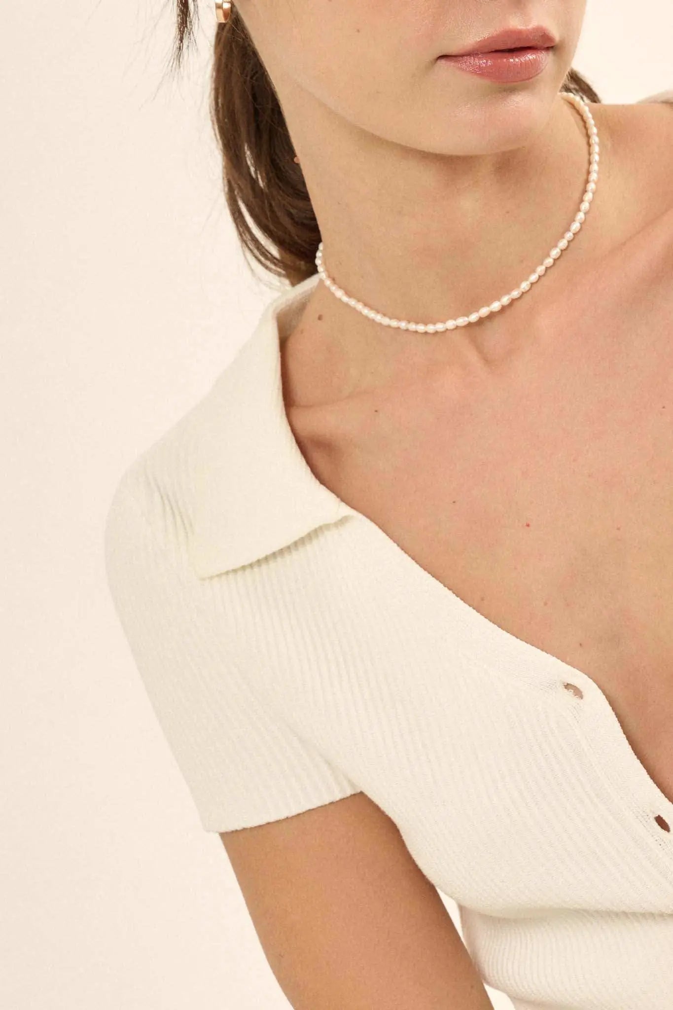 Shaper Fit Collared Rib-Knit Button-Front Top