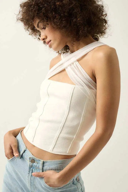 Shaper Fit Cross-Front Rib-Knit Corset Top