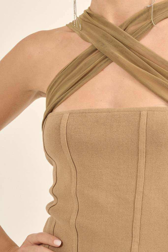 Shaper Fit Cross-Front Rib-Knit Corset Top