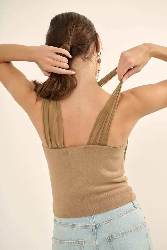 Shaper Fit Cross-Front Rib-Knit Corset Top