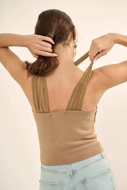 Shaper Fit Cross-Front Rib-Knit Corset Top