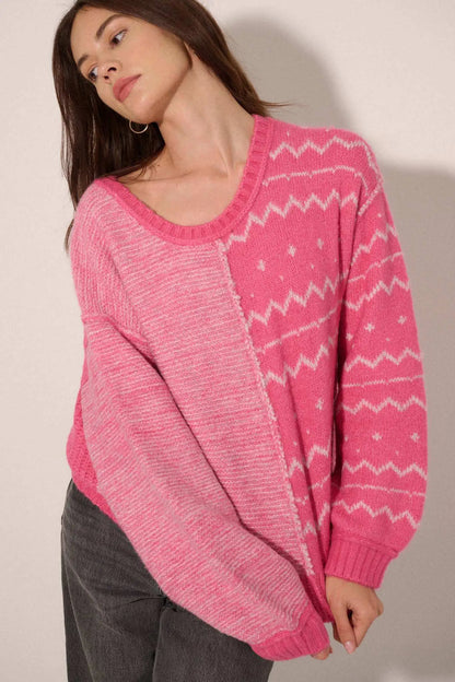 Meet Me Halfway Colorblock Geometric Sweater