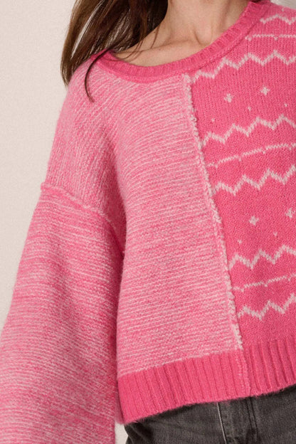 Meet Me Halfway Colorblock Geometric Sweater