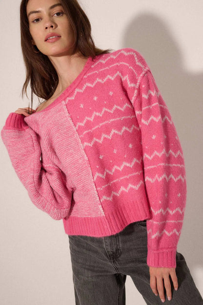 Meet Me Halfway Colorblock Geometric Sweater