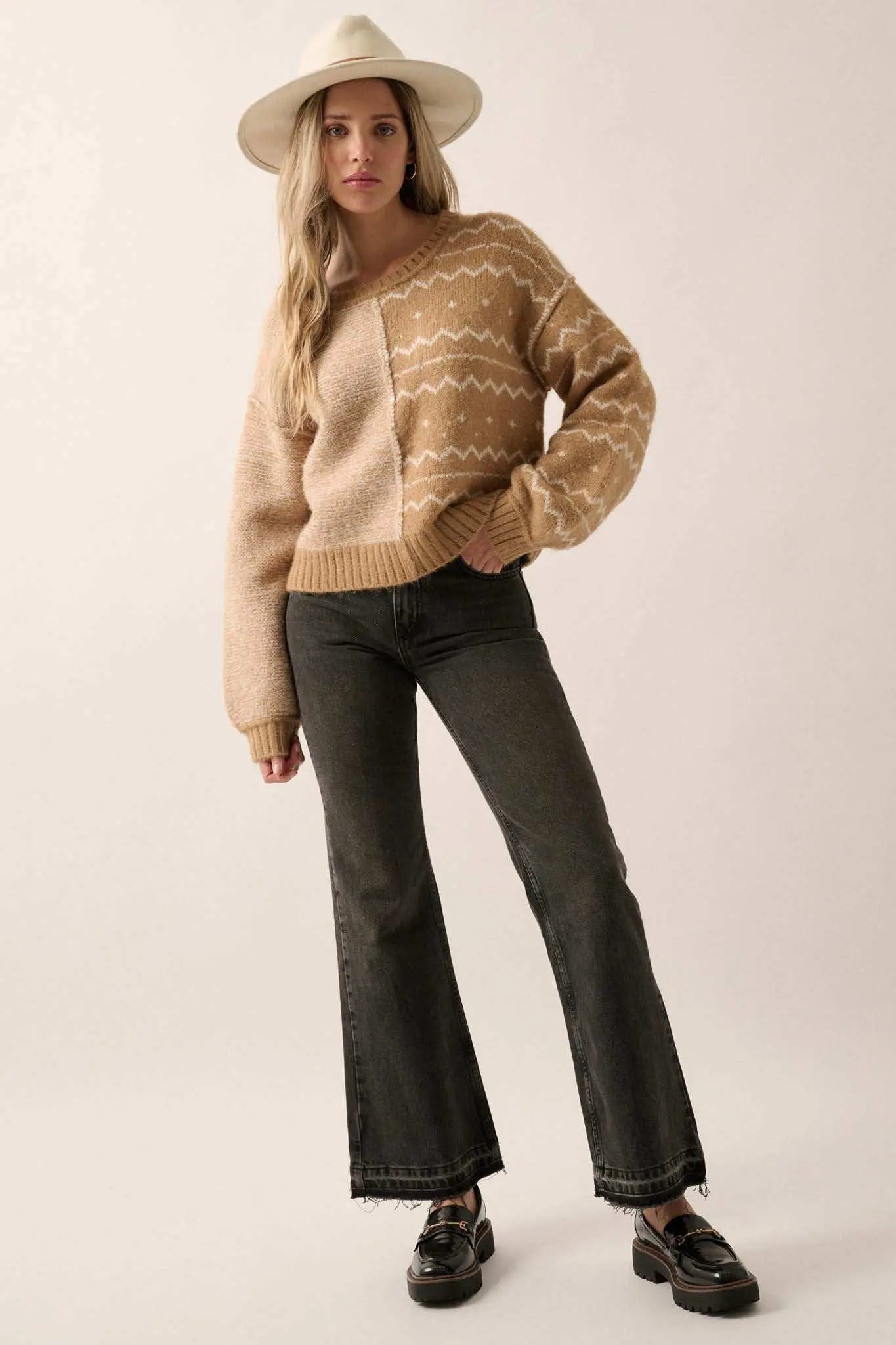 Meet Me Halfway Colorblock Geometric Sweater