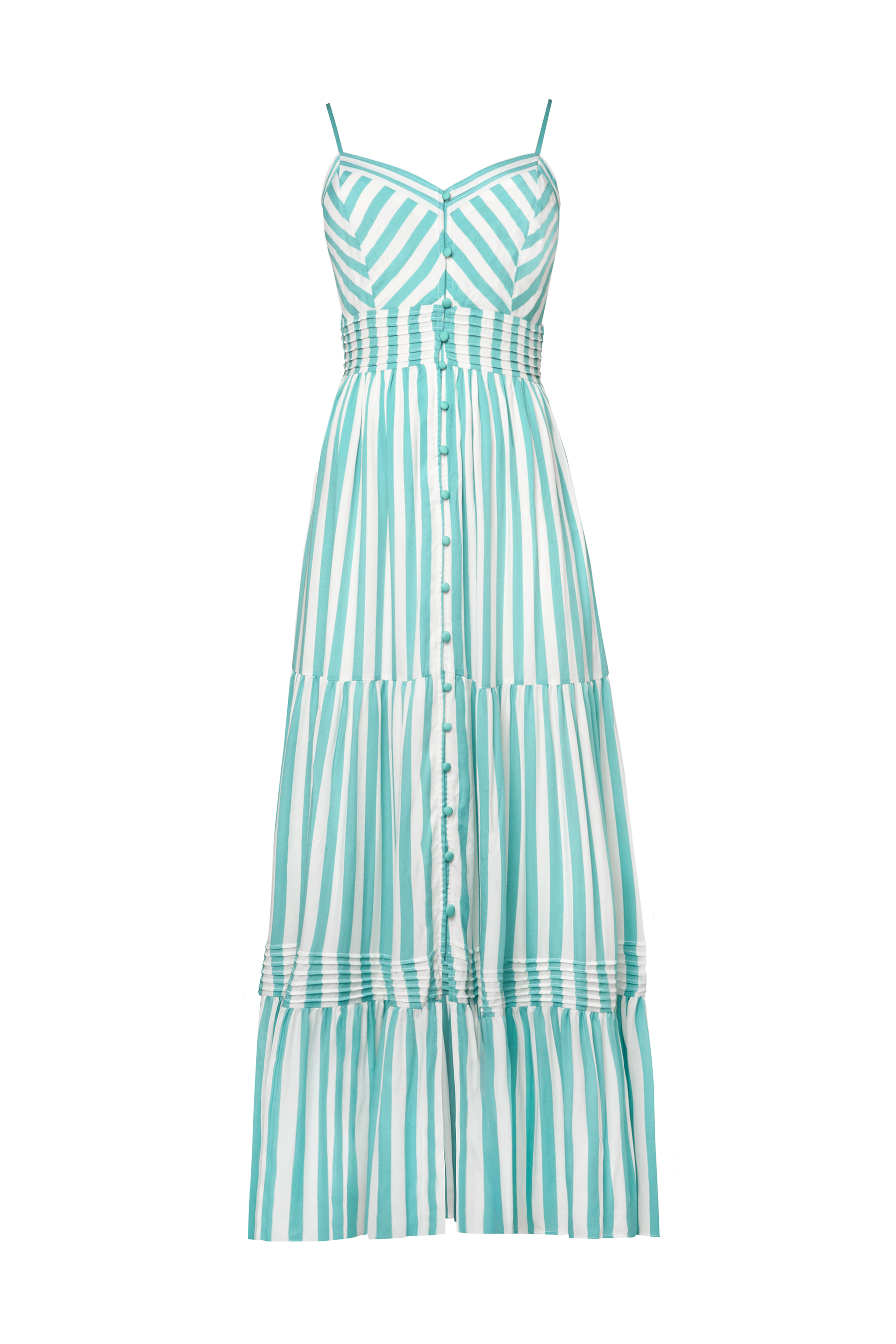 Green and White Stripe Pintuck Midi Sundress
