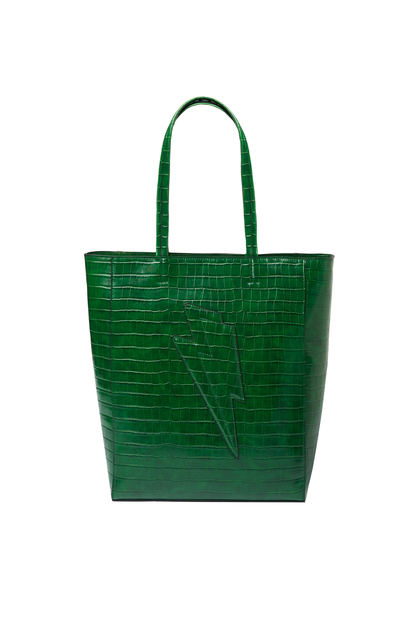Green Lightning Bolt Embossed Croc Tote Bag
